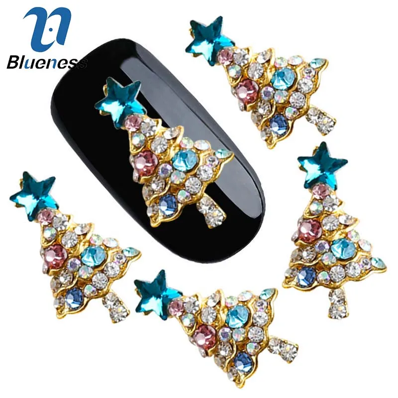 Blueness 10 шт/партия 3D Гвозди Стразы новогодняя елка со звездой DIY сплав для маникюра