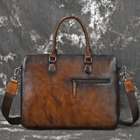 men briefcase bags for 14 laptop male tote business bag vintage 2pcs set handbags high quality genuine leather shoulder bags