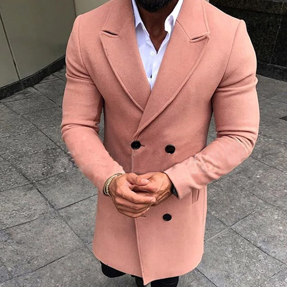 Осеннее длинное шерстяное пальто Мужская мода Turn-Down Воротник полушерстяной