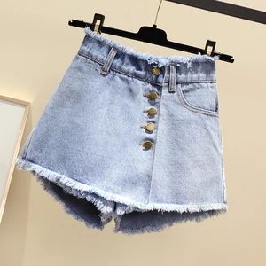 Винтажные однобортные джинсовые шорты, женские повседневные рваные джинсовые шорты с кисточками, летние шорты для девочек, размера плюс