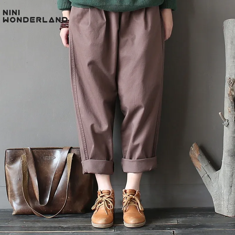 NINI WONDERLAND хлопковые классические повседневные штаны шаровары женские