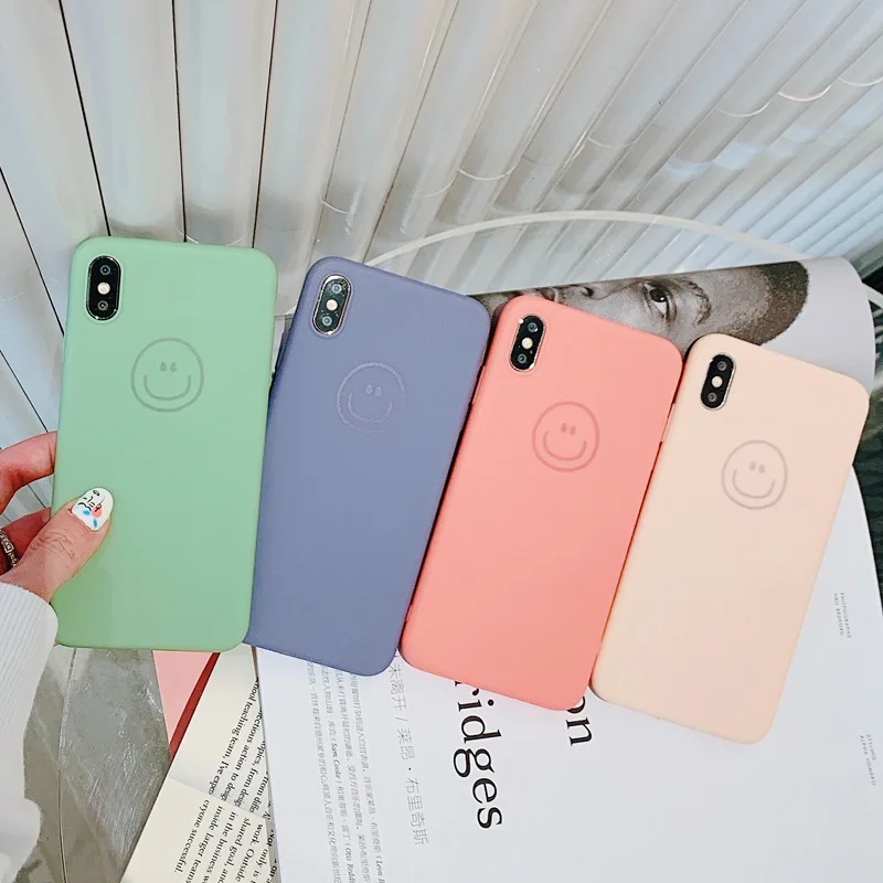 STROLLIFE New Fashion Candy Color Phone Case for IPhone XS Max XR Cute Smiling Face Cover 6 X 7 8 Plus Soft TPU Shell |