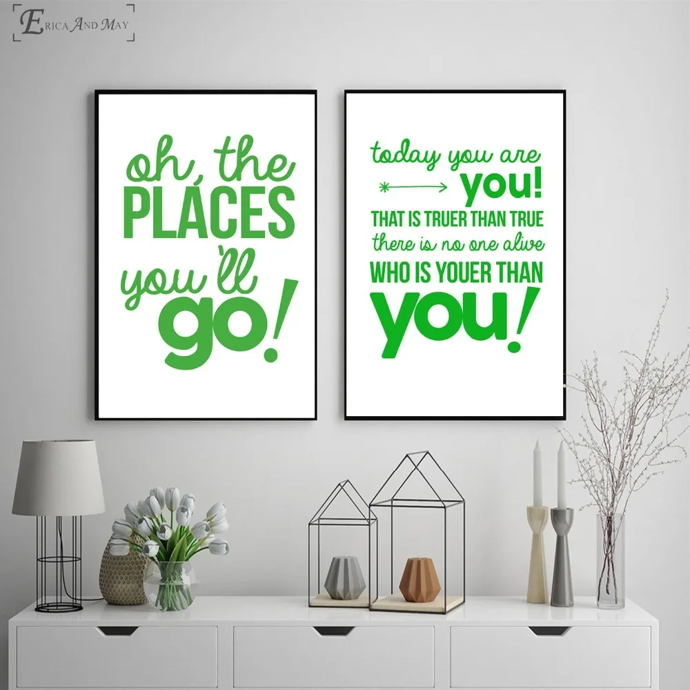 

Cartoon Green Motivational Words Canvas Painting Posters And Prints For Living Girl Room No Framed Wall Art Picture Home Decor