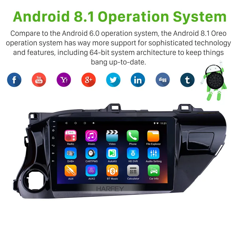Harfey Android 8 1 HD сенсорный радиоприемник 10 &quotдля 2016 2018 TOYOTA HILUX левосторонний драйвер