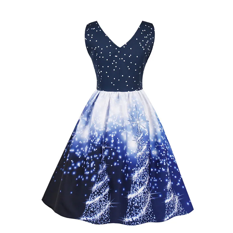 Gaeshow Beautiful Star Christmas Dress Women Plus Size 4XL Sleeveless Dresses Vintage V Neck Midi A-Line Party Vestido Red | Женская