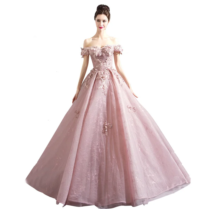 

Popodion Evening Dress Off the Shoulder Pink Evening Dresses Long Evening Gown Formal Dress N1030