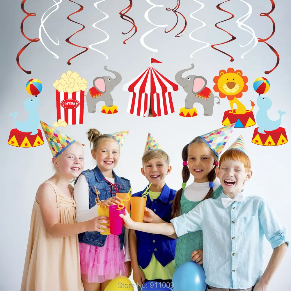 

30pcs/set Carnival Circus Theme Party Decorations Cartoon Animal Hanging Swirl For Kids Birthday Party DIY Party Supplies XL039