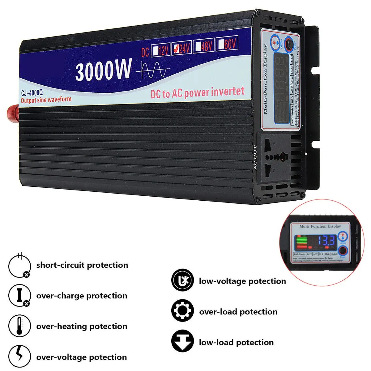 DC 12V/24V к переменному току 220V 6000/5000/4000/3000W инвертор с чистым синусом Мощность