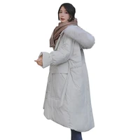 fashion thicken long plus size loose down cotton parka winter jacket women large fur collar hoodie female padded overcoat ls97