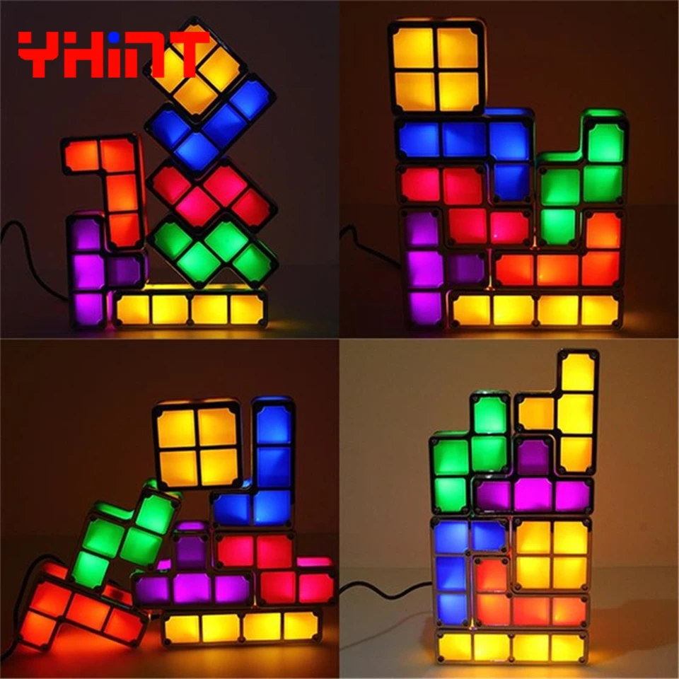 DIY тетрис лампа головоломка свет Штабелируемый LED Настольная конструктивный блок