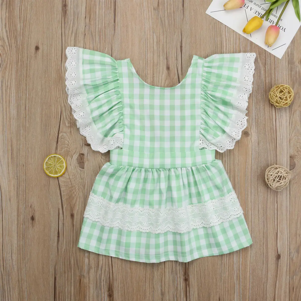 2019 Summer Children Girls Dress Ruffles Sleeve Lace Plaid Princess Pageant Party Dresses Sundress Clothes 2-7Y | Детская одежда и