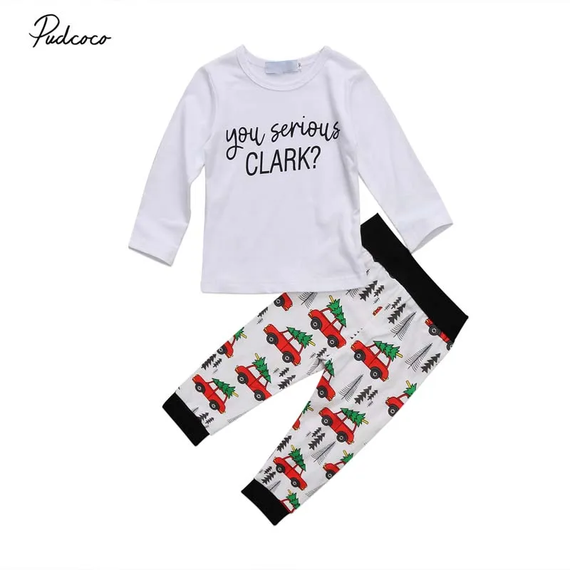 2018 Adorable Kid Boys Christmas 2Pcs New Casual Cotton Letter Long Sleeve T-shirt Tops Xmas Pant Baby Boy Clothes Outfits Set | Детская