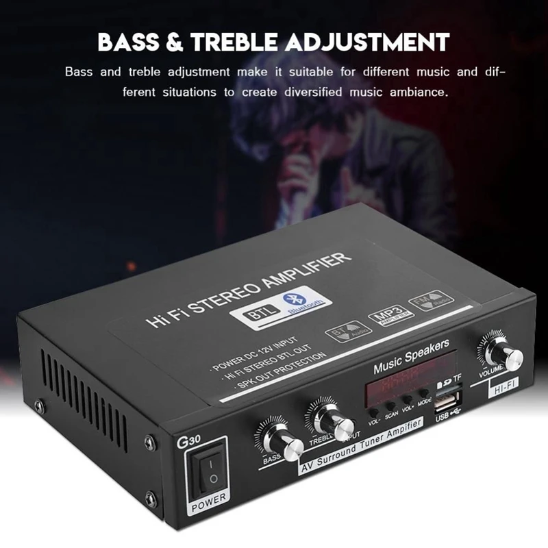 Музыкальный HiFi стерео усилитель с европейской вилкой G30 MP3 USB/tf карта/AUX Bluetooth fm