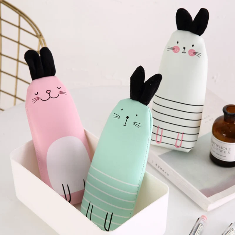 1 шт. Kawaii PU Симпатичный пенал кролик большой ёмкость Pencilcase для обувь девочек