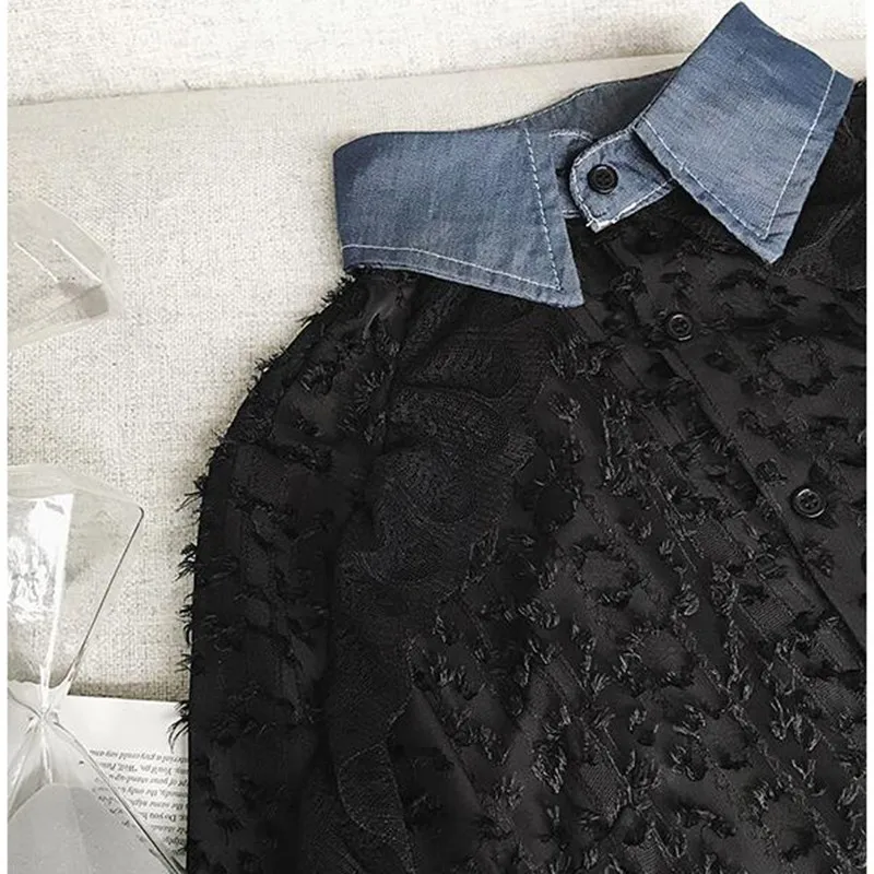 TWOTWINSTYLE лоскутный воротник из джинсовой ткани верхняя одежда женская кружевная