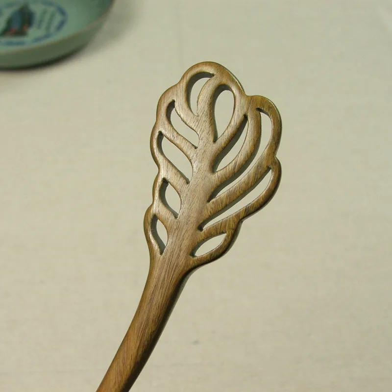AINILIDAN Ethnic Jewelry Sandalwood Wooden Hair Sticks Handmade Carved Leaves Ebony Headwear Classical Bridal Accessories | Украшения и