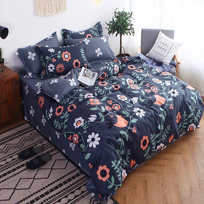 4Pcs Flower Pattern Ultra Soft Bedding Sets Luxury Elastic Bedspread Duvet Cover Set with Pillowcases Mattress Twin/Queen/King | Дом и сад