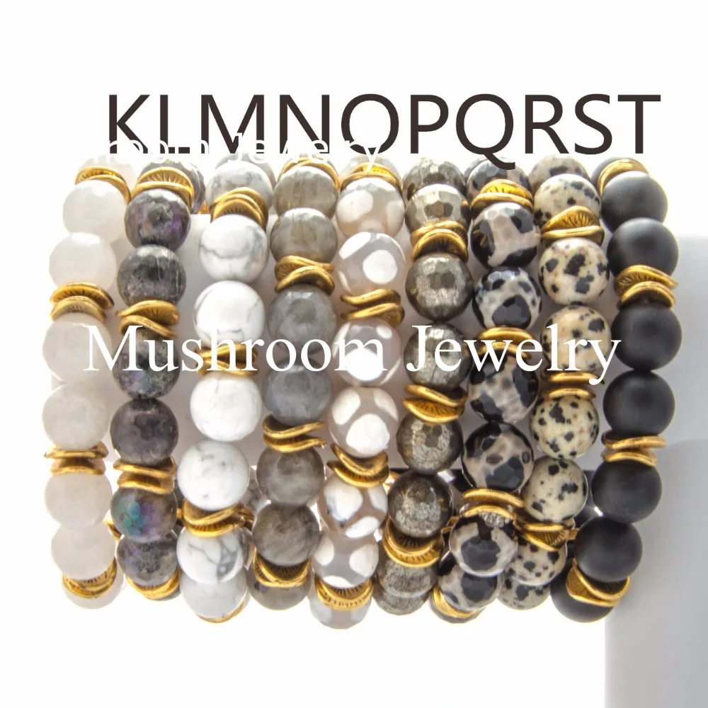 Boho Pyrite White Agates Dalmatian Jaspe labradorite Stretch Bracelet Gold Wavy Spacer Beads Vermeil Wavy Stacking Bracelet