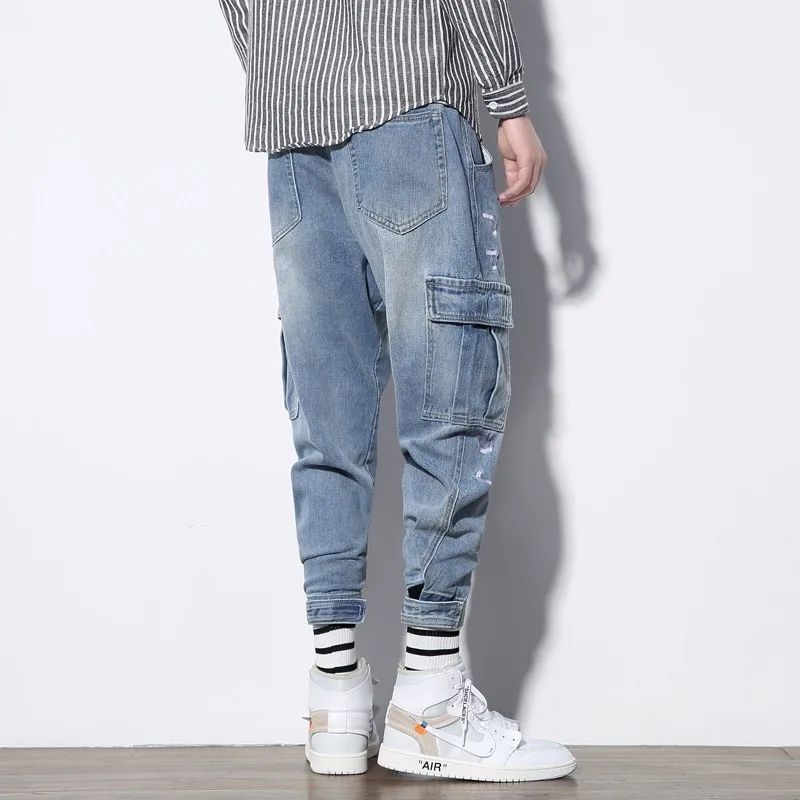 5XL Mens Authentics Big &amp Tall Relaxed Fit Comfort Flex Waist Jean Pants Men Fashion Hip Pop Mutil Pockets Denim Cargo | Мужская