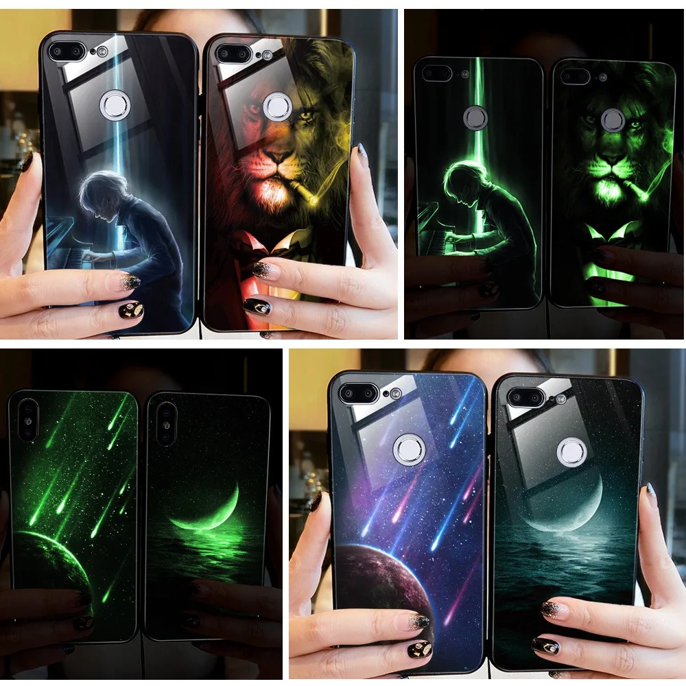 Светящийся стеклянный чехол для телефона Huawei P Smart Mate 10 20 Lite P20 P10 Nova 3 7S 7C Honor 7A 9 8X Play
