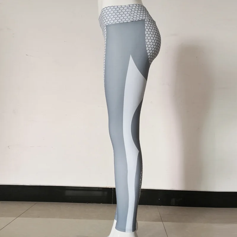 2019 Hot Gray Honeycomb Printed Yoga Pants Women Push Up Sport Leggings Professional Running Leggins Gym Fitness Tights Trousers