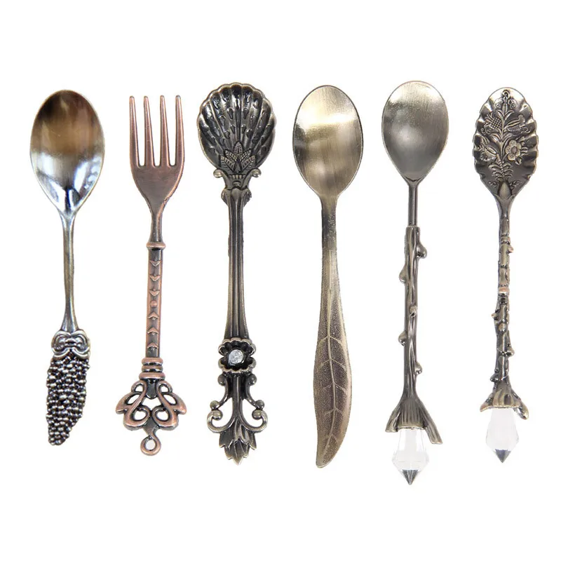 New-6Pcs/набор винтажные ложки вилка Королевский стиль металлические резные Мини