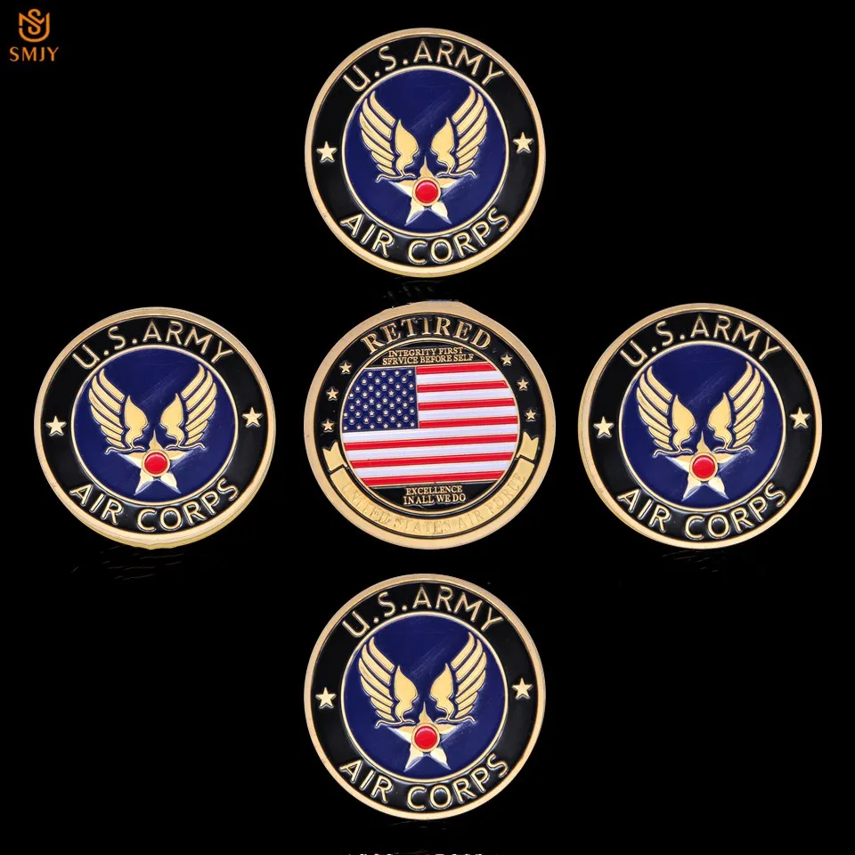 5 قطعة الجيش الأمريكي سلاح الجو الذهب تذكارية عملات هدية عيد المجد الجندي المخضرم USA العسكرية التحدي الحرفية شارة جمع
