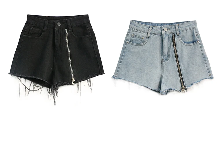 

BONJEAN High Waist Shorts 2019 Women's Summer Bottom Black Distressed Jeans Shorts Zipper Decoration Short Denim Pants BJ1161