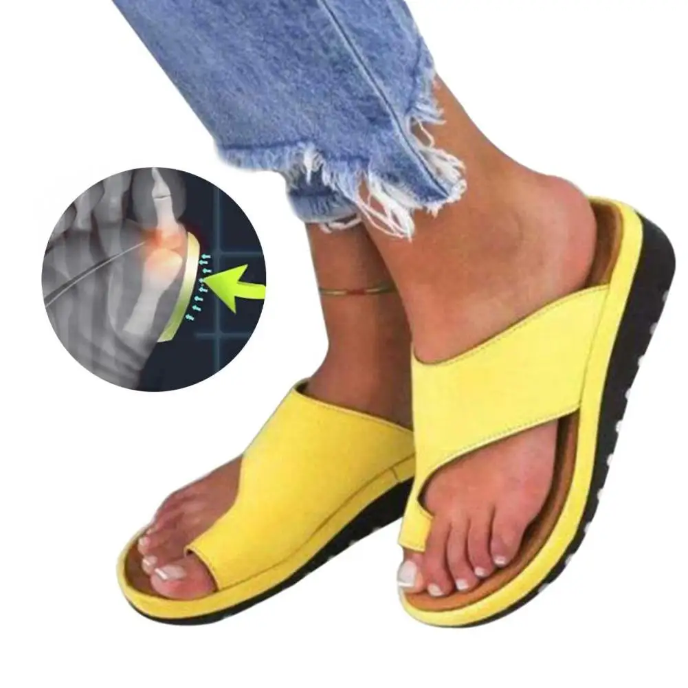 Women PU Leather Comfortable Shoes Flat Sole Ladies Casual Soft Big Toe Foot Correction Orthopedic Sandalwood Valgus Corrector | Спорт и