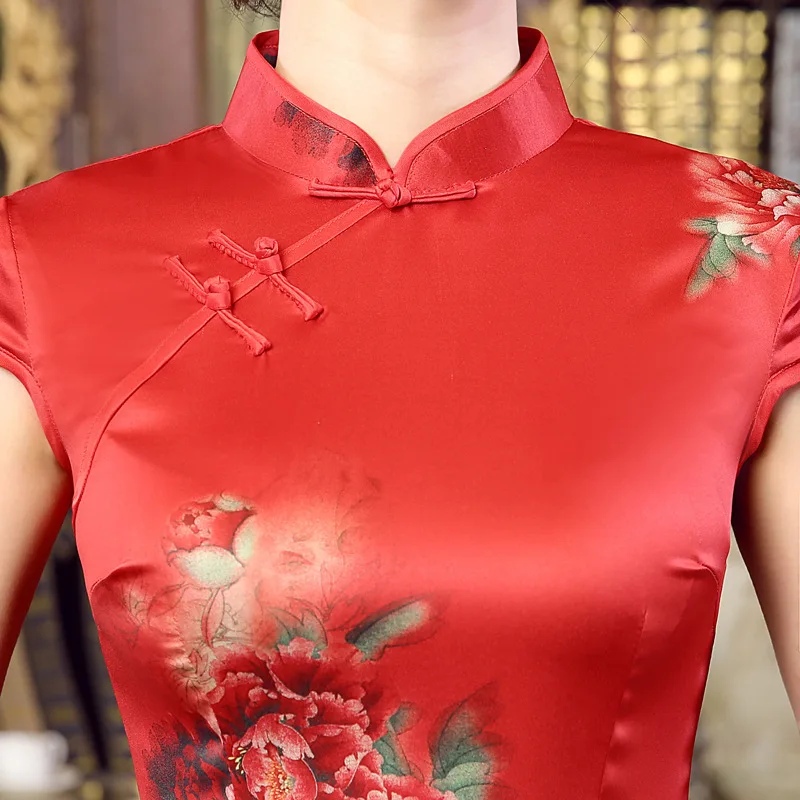 Китайское красное Qi Pao пион узор китайское платье Qipao шелк восстановление
