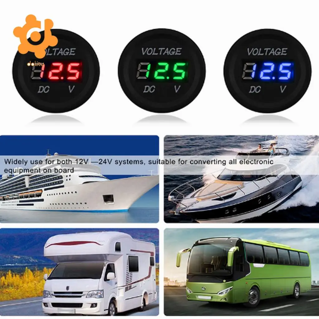 DC 12 V 24 Автомобильный мотоцикл круглая цифровая панель вольтметр Зеленый