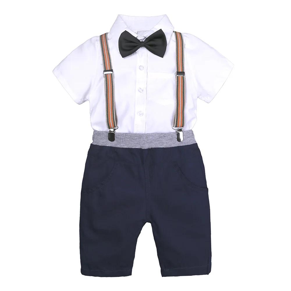 boys clothes summer kids Gentleman Suits Short Sleeve Bow Tie Shirt+Shorts children costume toddler outfit infant clothing | Детская