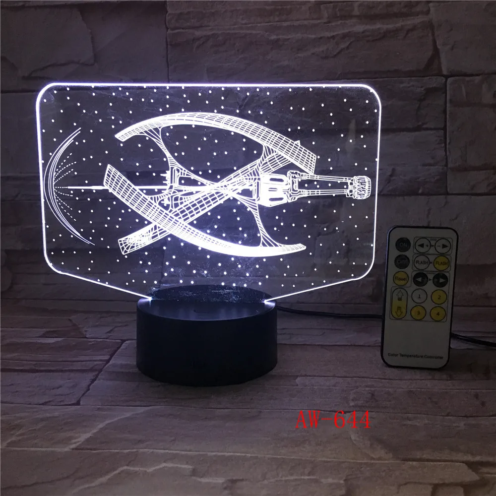 7 красочных изменяемых настроений Светодиодная лампа 3D LED космический корабль