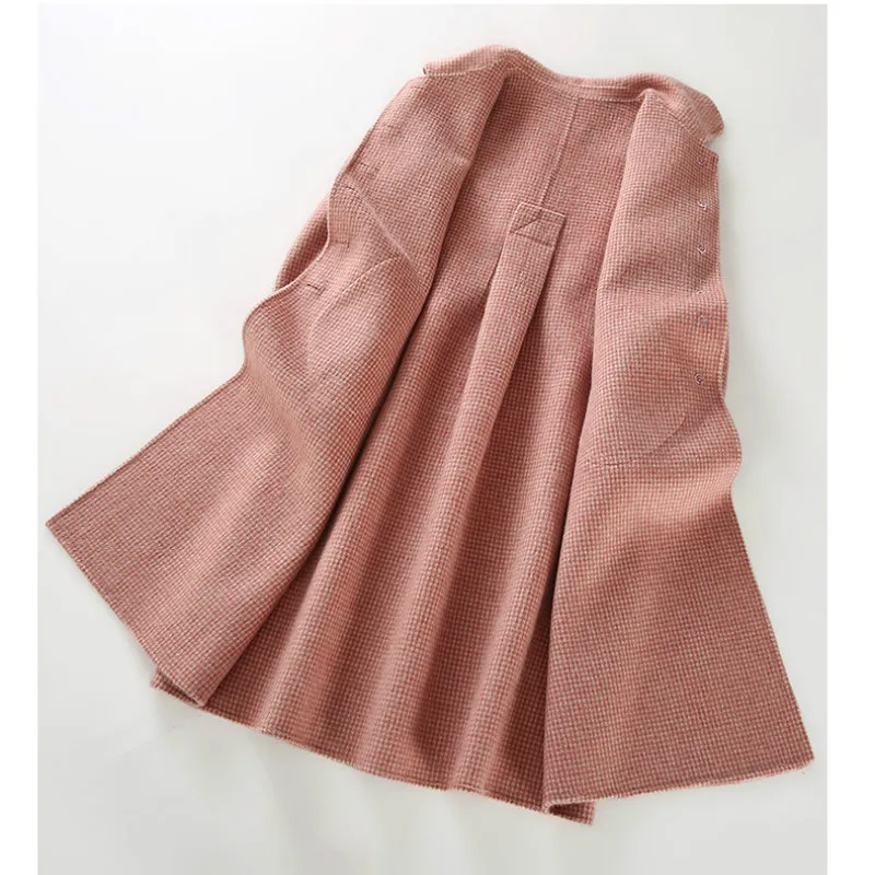 KMETRAM Double-faced Wool Jacket Woman Coats Winter 2020 Autumn Korean Pink Plaid Long Woolen Coat Manteau Femme Hiver ZL1008 | Женская