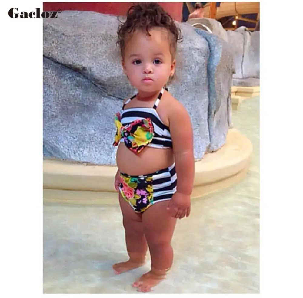 Gacloz Stripe Floral Mother Daughter Swimwear Family look Mommy and Me Bikini Swimsuit Brachwear Matching Clothes Black | Мать и ребенок