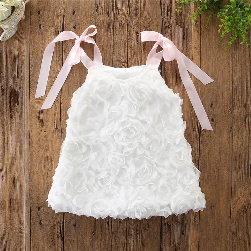 Fashion Kids Baby Girls Summer Princess Dress 3D Flowers Sleeveless Sling Tutu Party Wedding Dresses Lace-up Straight 1-6Y | Детская