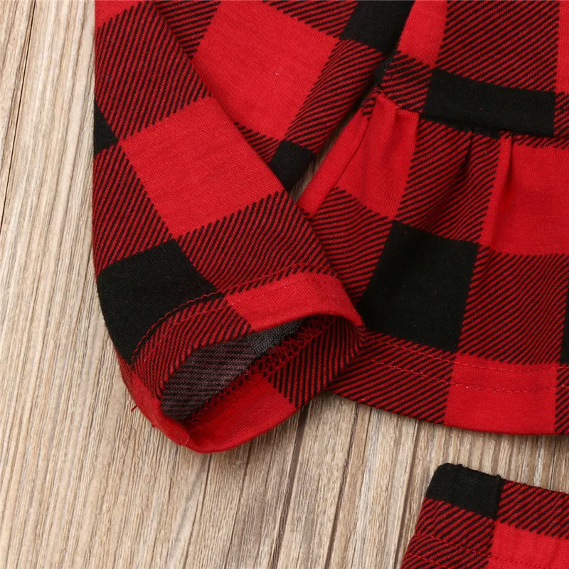 pudcoco Fashion Kids Baby Girl red plaid clothes set Spring Outfit girls cotton long sleeve T-shirt Top+Pants 2PCS Sets 1-5Y | Детская