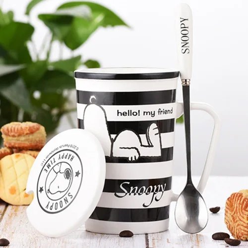 SNOOPY 400 мл полосатая керамическая чашка очищенная костяная кофейная кружка из