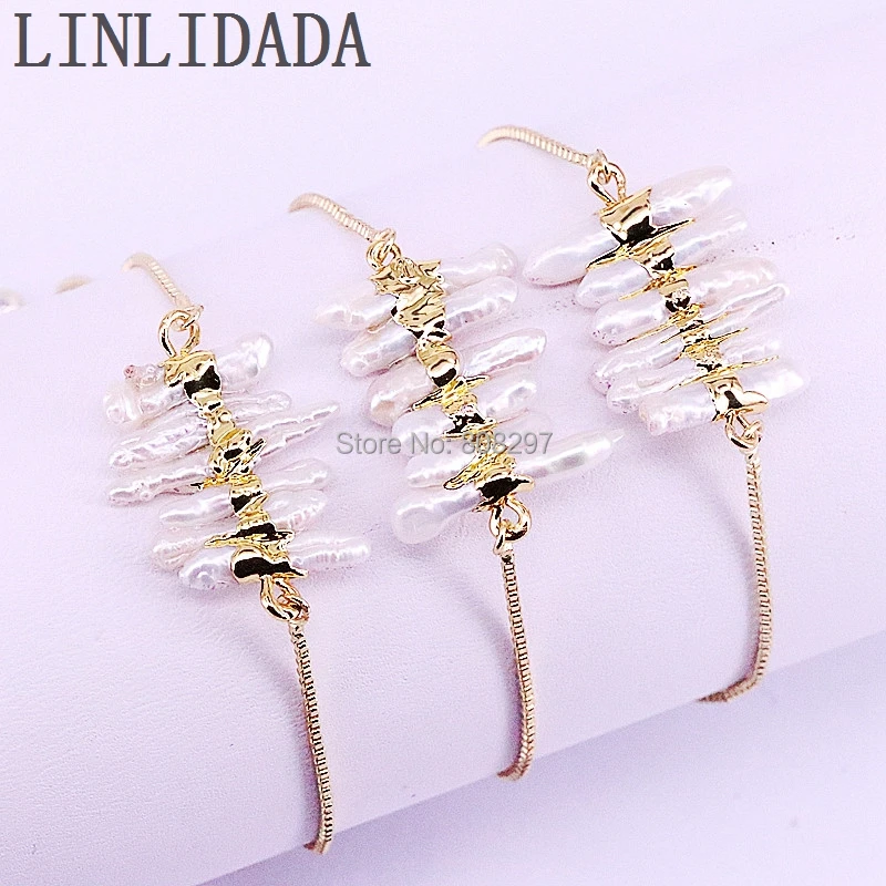 

6Pcs New Trendy gold electroplated pearl Connector charm adjustable chain bracelets for women