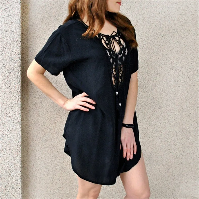 Однотонное пляжное платье прозрачная накидка летние туники сексуальная пляжная