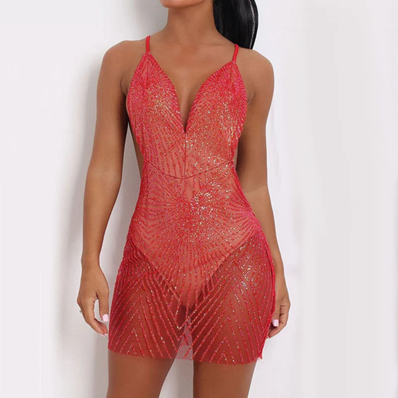 Блестящее женское платье с v образным вырезом на бретельках открытой спиной