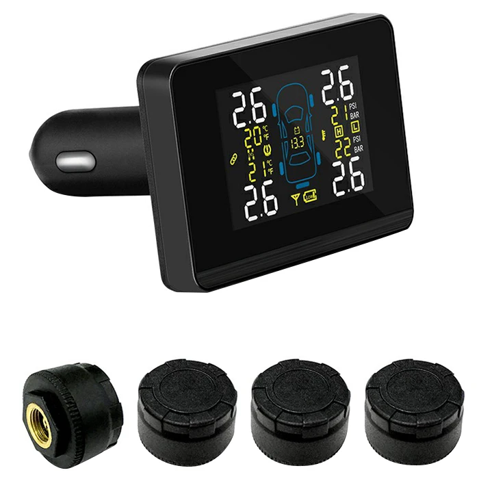 Беспроводной ЖК-дисплей автомобиля TPMS двойной USB зарядка 4 внешних датчика Авто