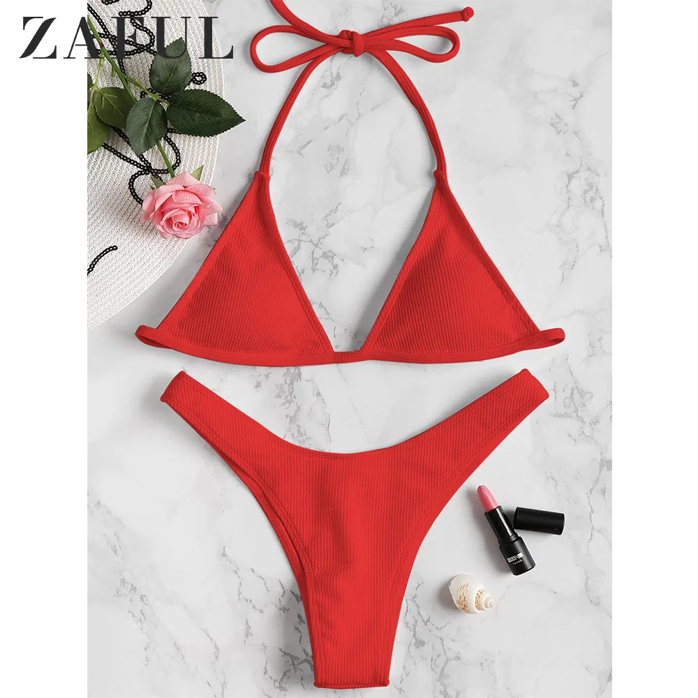 Женский купальник-Бикини на лямках ZAFUL однотонный купальник кружевной лето 2019 |