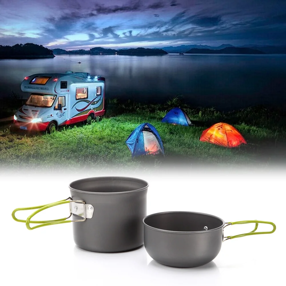 

2PCS / SET Portable Outdoor Cooking Set Anodised Aluminum Non-stick Pot Bowl Cookware Picnic Hiking Outdoor Camping Equipment