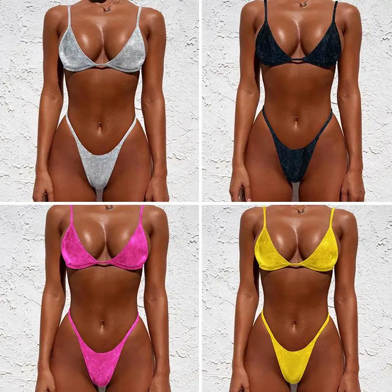 Turmeric Shiny bikini 2019 micro Sexy string brazilian swimsuit female Thong swimwear women bathing suit biquini Summer beach |