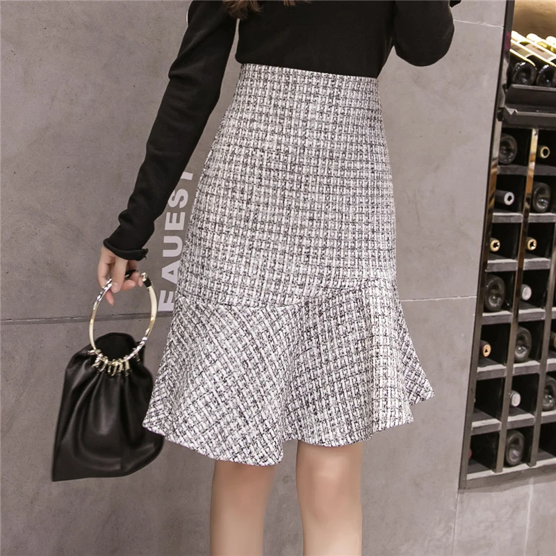 Винтажные юбки для женщин 2019 весна осень зима корейский vestido новая ткань рыбий