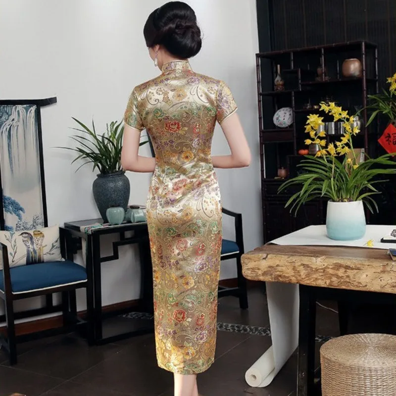 SHENG COCO Golden Brocade Qipao китайские платья с новым рисунком летние Сатиновые наклонной