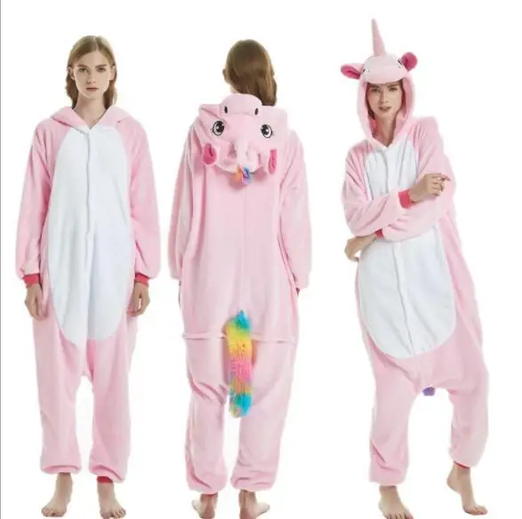 Пижама с животными Для женщин мужчин пижамы Косплэй Onesie Единорог зимние