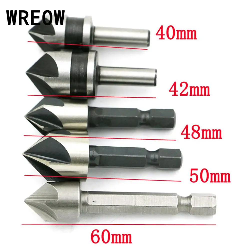 

5pcs 82 Degree Chamfer Drill Bit Angle HSS 5 Flute Countersink tapered bore Drill Bit Set Power Tool for wood plastic boards