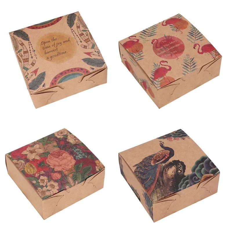 20 шт. Подарочная коробка из крафт бумаги с цветами фламинго павлин коричневая